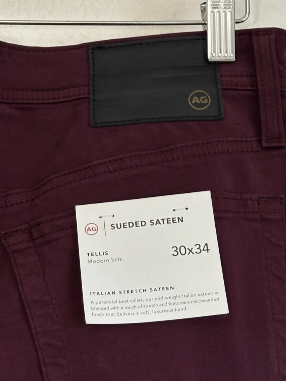 AG Adriano Goldschmied Men's TELLIS Modern Slim Sueded Sateen Pants Size: 30x34
